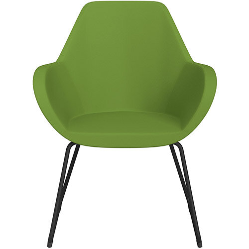 Fan Armchair with Cantilever Legs Green Valencia Leather Look Seat & Black Base with Felt Glides for Hard Floors - Perfect Seating Solution for Breakout, Reception Areas & Boardroom