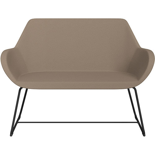 Fan 2 Seater Sofa with Cantilever Legs Beige Evo Fabric Seat & Black Base with Felt Glides for Hard Floors - Perfect Seating Solution for Breakout & Reception Areas