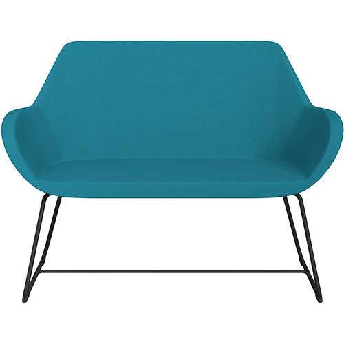 Fan 2 Seater Sofa with Cantilever Legs Aquamarine Evo Fabric Seat & Black Base with Felt Glides for Hard Floors - Perfect Seating Solution for Breakout & Reception Areas