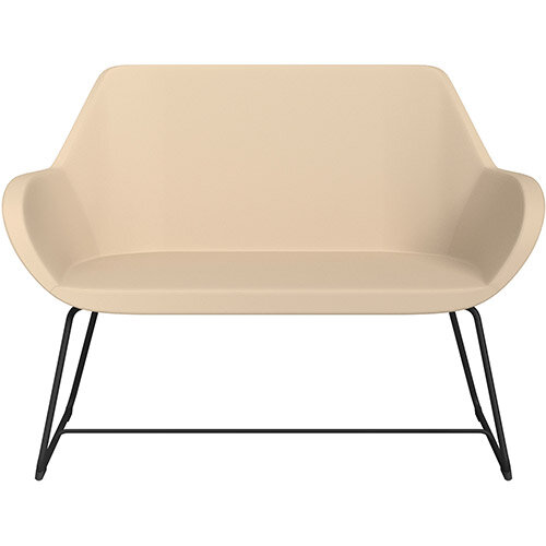 Fan 2 Seater Sofa with Cantilever Legs Beige Softline Leather Look Seat &Black Base with Glides for Soft Floors - Perfect Seating Solution for Breakout &Reception Areas Fan 2 Seater Sofa with Cantilever Legs Beige Softline Leather Look Seat &Black Base with Glides for Soft Floors - Perfect Seating Solution for Breakout &Reception Areas