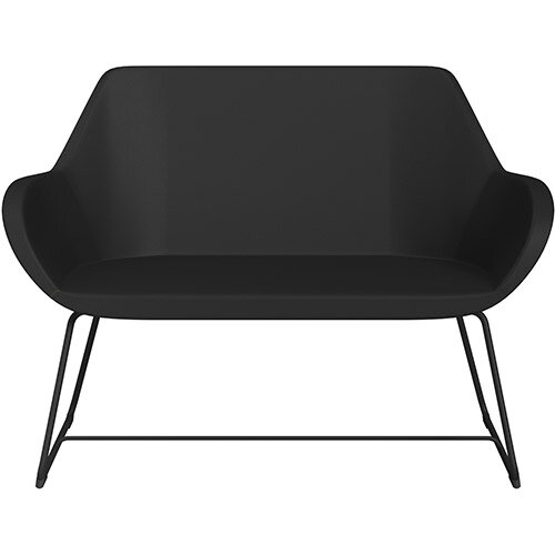 Fan 2 Seater Sofa with Cantilever Legs Black Softline Leather Look Seat & Black Base with Glides for Soft Floors  - Perfect Seating Solution for Breakout & Reception Areas