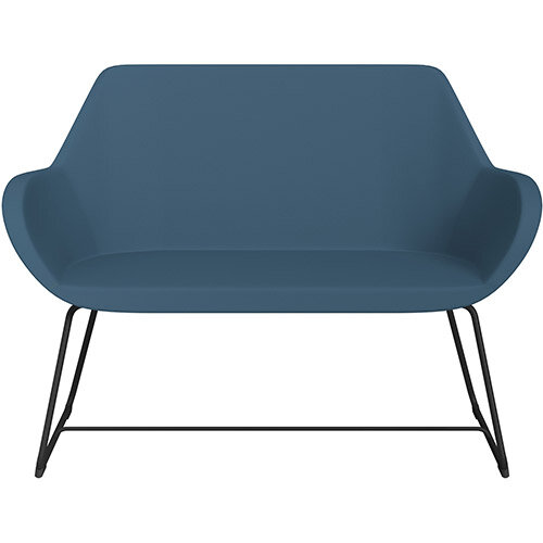 Fan 2 Seater Sofa with Cantilever Legs Aqua Blue Valencia Leather Look Seat & Black Base with Felt Glides for Hard Floors - Perfect Seating Solution for Breakout & Reception Areas