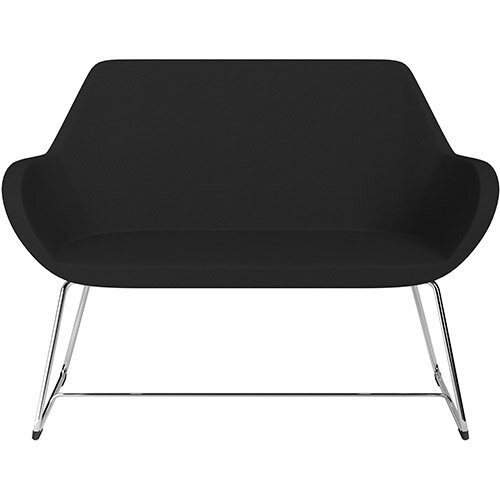 Fan 2 Seater Sofa with Cantilever Legs Black Evo Fabric Seat & Chrome Base with Felt Glides for Hard Floors - Perfect Seating Solution for Breakout & Reception Areas