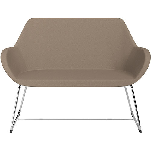 Fan 2 Seater Sofa with Cantilever Legs Beige Evo Fabric Seat & Chrome Base with Felt Glides for Hard Floors - Perfect Seating Solution for Breakout & Reception Areas