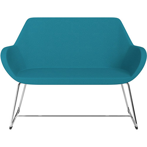 Fan 2 Seater Sofa with Cantilever Legs Aquamarine Evo Fabric Seat & Chrome Base with Felt Glides for Hard Floors - Perfect Seating Solution for Breakout & Reception Areas