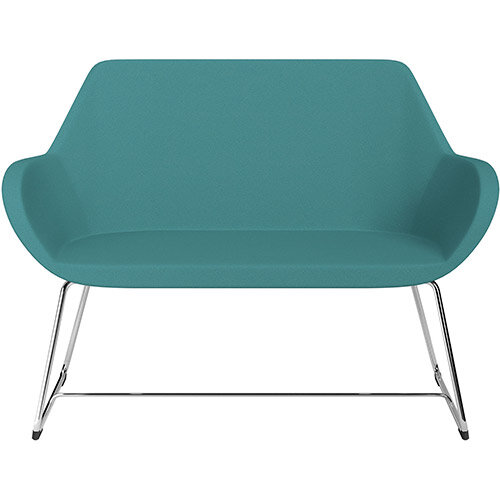 Fan 2 Seater Sofa with Cantilever Legs Aqua Green Evo Fabric Seat & Chrome Base with Felt Glides for Hard Floors - Perfect Seating Solution for Breakout & Reception Areas