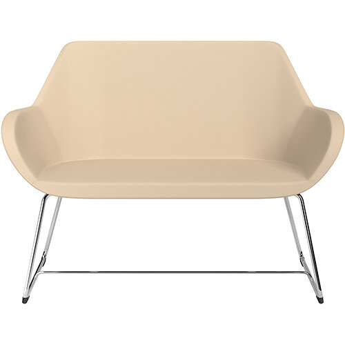 Fan 2 Seater Sofa with Cantilever Legs Beige Softline Leather Look Seat & Chrome Base with Glides for Soft Floors  - Perfect Seating Solution for Breakout & Reception Areas