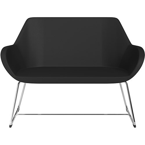 Fan 2 Seater Sofa with Cantilever Legs Black Softline Leather Look Seat & Chrome Base with Felt Glides for Hard Floors - Perfect Seating Solution for Breakout & Reception Areas