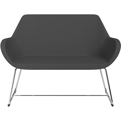 Fan 2 Seater Sofa with Cantilever Legs Dark Grey Sprint Fabric Seat & Chrome Base with Felt Glides for Hard Floors - Perfect Seating Solution for Breakout & Reception Areas