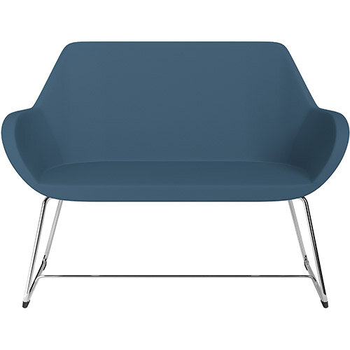 Fan 2 Seater Sofa with Cantilever Legs Aqua Blue Valencia Leather Look Seat & Chrome Base with Glides for Soft Floors  - Perfect Seating Solution for Breakout & Reception Areas