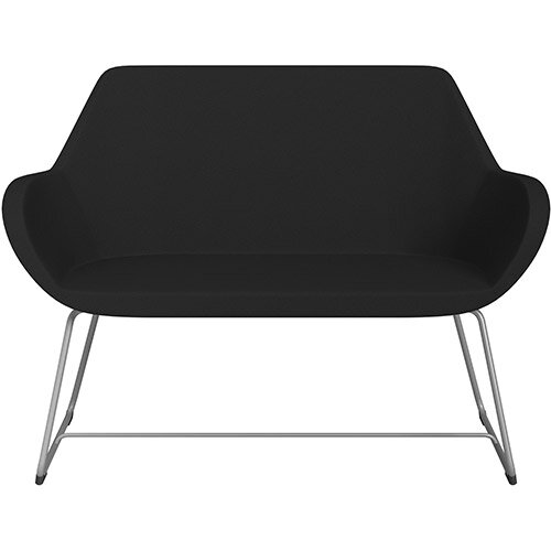 Fan 2 Seater Sofa with Cantilever Legs Black Evo Fabric Seat & Metallic Silver Base with Felt Glides for Hard Floors - Perfect Seating Solution for Breakout & Reception Areas