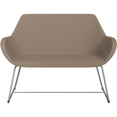 Fan 2 Seater Sofa with Cantilever Legs Beige Evo Fabric Seat & Metallic Silver Base with Felt Glides for Hard Floors - Perfect Seating Solution for Breakout & Reception Areas