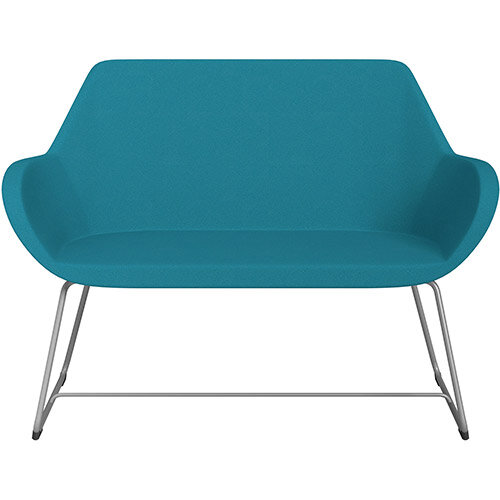 Fan 2 Seater Sofa with Cantilever Legs Aquamarine Evo Fabric Seat & Metallic Silver Base with Felt Glides for Hard Floors - Perfect Seating Solution for Breakout & Reception Areas