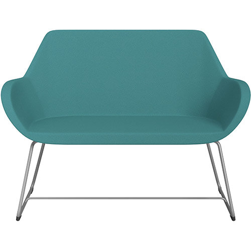 Fan 2 Seater Sofa with Cantilever Legs Aqua Green Evo Fabric Seat & Metallic Silver Base with Felt Glides for Hard Floors - Perfect Seating Solution for Breakout & Reception Areas