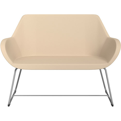 Fan 2 Seater Sofa with Cantilever Legs Beige Softline Leather Look Seat & Metallic Silver Base with Felt Glides for Hard Floors - Perfect Seating Solution for Breakout & Reception Areas