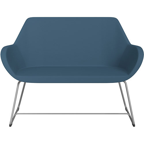 Fan 2 Seater Sofa with Cantilever Legs Aqua Blue Valencia Leather Look Seat & Metallic Silver Base with Felt Glides for Hard Floors - Perfect Seating Solution for Breakout & Reception Areas