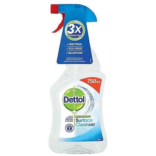 Dettol Anti-Bacterial Surface Cleanser Spray 750ml. Perfect For Everyday Use Killing 99.9% Of Bacteria. Doesn't Contain Bleach Making It Safe For Use In Your Kitchen, On Chopping Boards, Baby Equipment &More. Dettol Anti-Bacterial Surface Cleanser Spray 750ml. Perfect For Everyday Use Killing 99.9% Of Bacteria. Doesn't Contain Bleach Making It Safe For Use In Your Kitchen, On Chopping Boards, Baby Equipment &More.