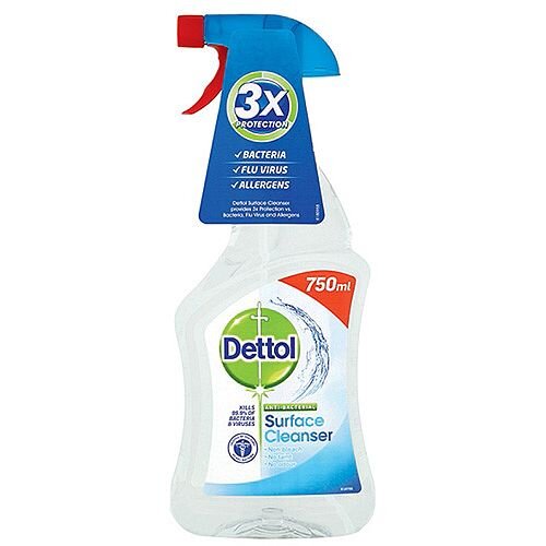 Dettol Anti-Bacterial Surface Cleanser Spray 750ml. Perfect For Everyday Use Killing 99.9% Of Bacteria. Doesn't Contain Bleach Making It Safe For Use In Your Kitchen, On Chopping Boards, Baby Equipment & More.