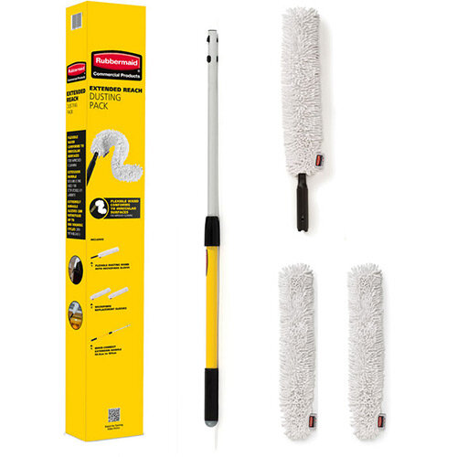 Rubbermaid HYGEN Flexible High Level Dusting Pack Extension Handle with Flexible Dusting Wand & 2x Wand Duster Performance Microfiber Sleeves