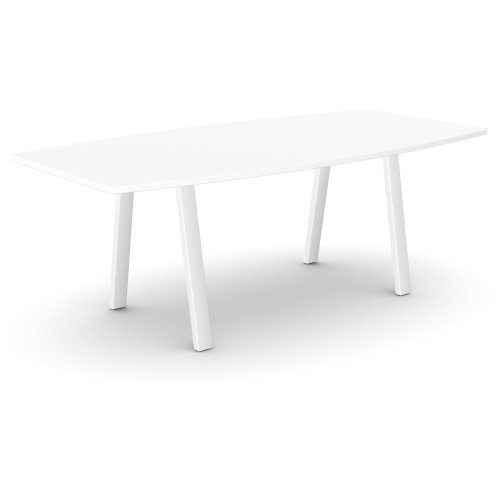 Switch One Piece Curved Meeting Table 2000x1000mm/800mm With White Top and White A Frame Base