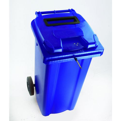 Confidential Waste Wheelie Bin 120 Litre with Slot and Lid Lock Blue 377884 124535