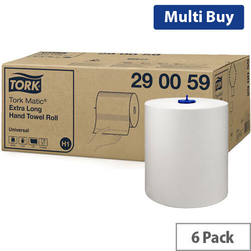 Tork Matic Extra Long Hand Towel Rolls, Universal, 2-Ply, 280m (6 Rolls, Ref 290059) - High Capacity for Busy Washrooms