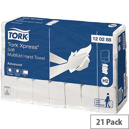 Tork Xpress Soft Multifold Hand Towel 2 Ply 340x212mm 136 Towels Per Sleeve 21 Sleeves (2856 Sheets) 120288 Tork Xpress Soft Multifold Hand Towel 2 Ply 340x212mm 136 Towels Per Sleeve 21 Sleeves (2856 Sheets) 120288