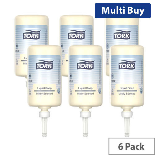 Tork Pack of 6 S1 Premium Liquid Hand Soap Mild Cartridge Refills 1L Ref 420501 Gentle Hand Soap for Frequent Use
