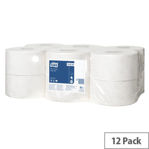 Tork Advanced Hygiene Mini Jumbo Dispenser Toilet Roll 2 Ply Pack of 12 120238 Tork Advanced Hygiene Mini Jumbo Dispenser Toilet Roll 2 Ply Pack of 12 120238