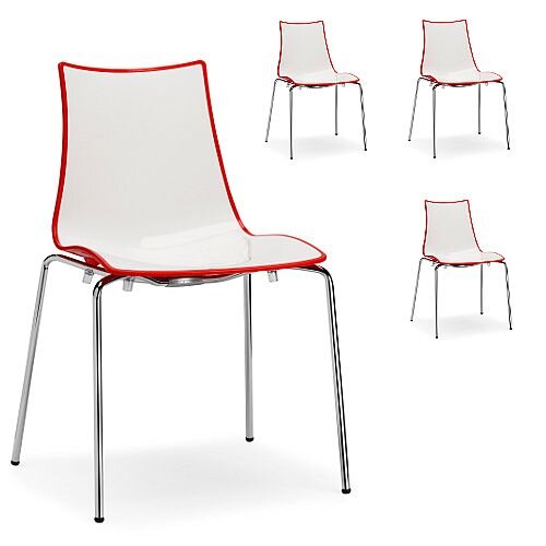 Zebra Bicolore Chrome Leg High Gloss Stacking Canteen Chair White/Red Set Of 4 Zebra Bicolore Chrome Leg High Gloss Stacking Canteen Chair White/Red Set Of 4