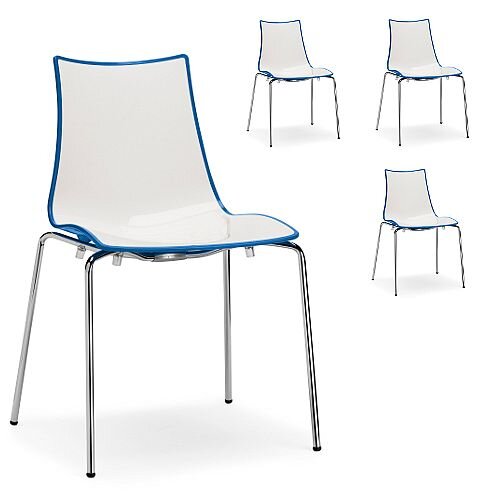 Zebra Bicolore Chrome Leg High Gloss Stacking Canteen Chair White/Cornflower Blue Set Of 4 Zebra Bicolore Chrome Leg High Gloss Stacking Canteen Chair White/Cornflower Blue Set Of 4