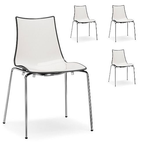 Zebra Bicolore Chrome Leg High Gloss Stacking Canteen Chair White/Anthracite Set Of 4 Zebra Bicolore Chrome Leg High Gloss Stacking Canteen Chair White/Anthracite Set Of 4