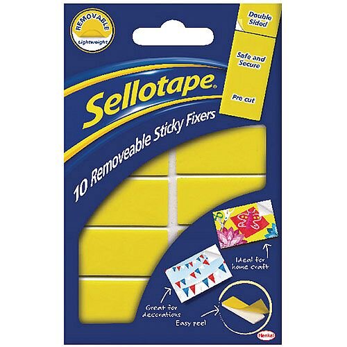 Sellotape Removable Sticky Fixers Pack of 10 Pads 20 x 40mm 484345