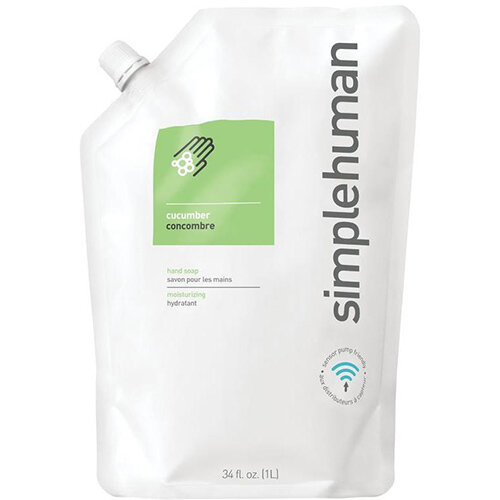 Simplehuman 1 Litre Soap Dispenser Refill Pouch, Moisturising Liquid Soap Cucumber Scent CT1020