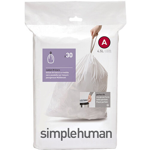 Simplehuman Custom Fit Bin Liners Code A 4.5L, Pack of 30 CW0160 Simplehuman Custom Fit Bin Liners Code A 4.5L, Pack of 30 CW0160