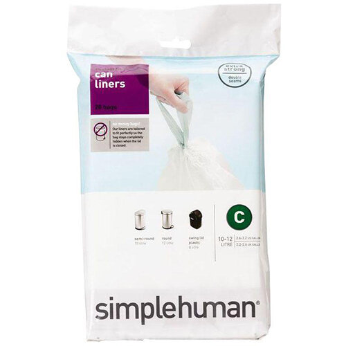 Simplehuman Custom Fit Bin Liners Code C 10-12L, Pack of 20 CW0162