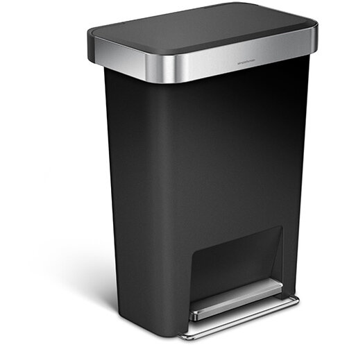 Simplehuman Rectangular Plastic Bin 45L Pedal Operated Black With Liner Pocket CW1385CB