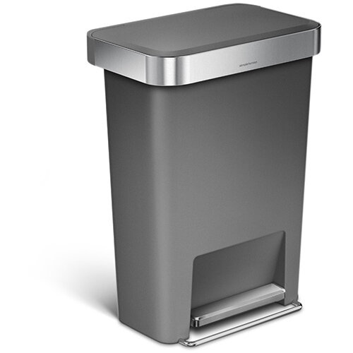 Simplehuman Rectangular Plastic Bin 45L Pedal Operated Grey With Liner Pocket CW1386CB