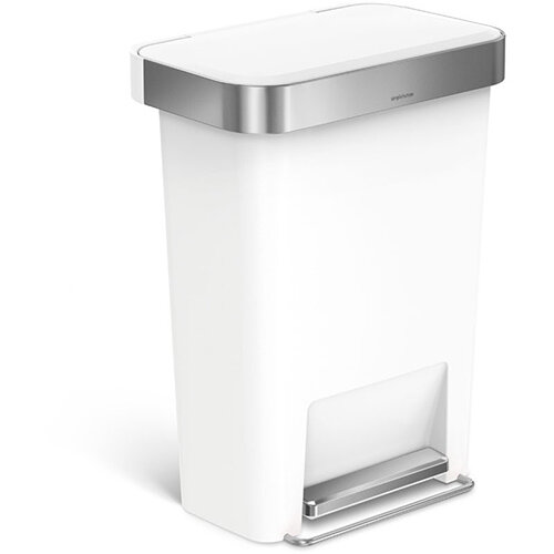 Simplehuman Rectangular Plastic Bin 45L Pedal Operated White With Liner Pocket CW1387CB