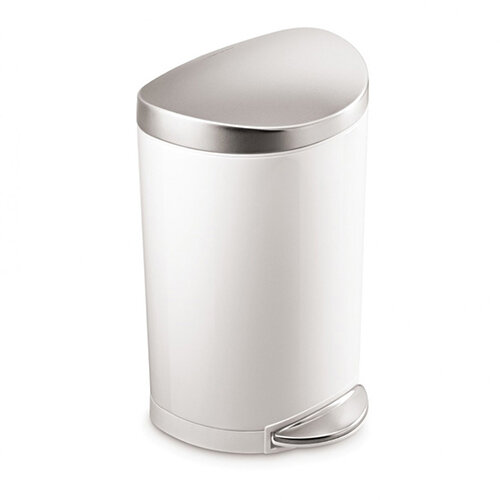 Simplehuman Semi-Round Steel Bin 10L Pedal Operated White Steel With Brushed Steel Lid & Pedal CW1867 - Fits Well in Bathrooms or Wherever Space is Limited