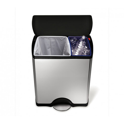 Simplehuman Rectangular Recycler Steel Bin Dual Compartment 46L (30L &16L) Pedal Operated Brushed Stainless Steel With Plastic Lid CW1974 Simplehuman Rectangular Recycler Steel Bin Dual Compartment 46L (30L &16L) Pedal Operated Brushed Stainless Steel With Plastic Lid CW1974