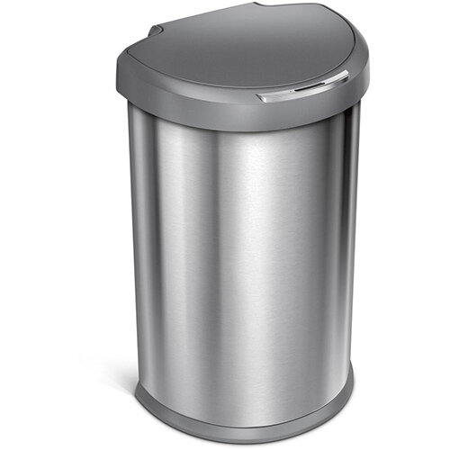 Simplehuman Semi-Round Sensor Bin 45L Brushed Stainless Steel With Grey Plastic Lid for Use With 4 AA Batteries (Included) ST2010 Simplehuman Semi-Round Sensor Bin 45L Brushed Stainless Steel With Grey Plastic Lid for Use With 4 AA Batteries (Included) ST2010