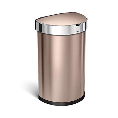 Simplehuman Semi-Round Sensor Bin 45L Rose Gold Steel for Use With 4 AA Batteries (Included) ST2012