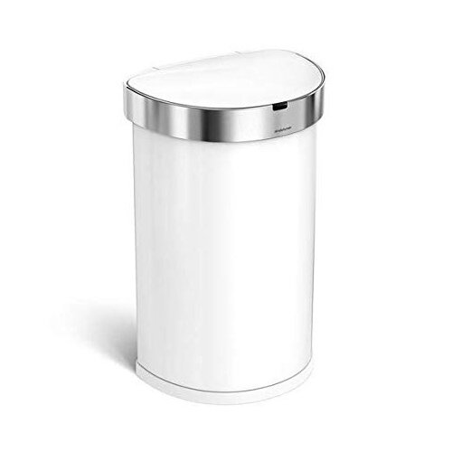 Simplehuman Semi-Round Sensor Bin 45L White Steel for Use With 4 AA Batteries (Included) ST2018