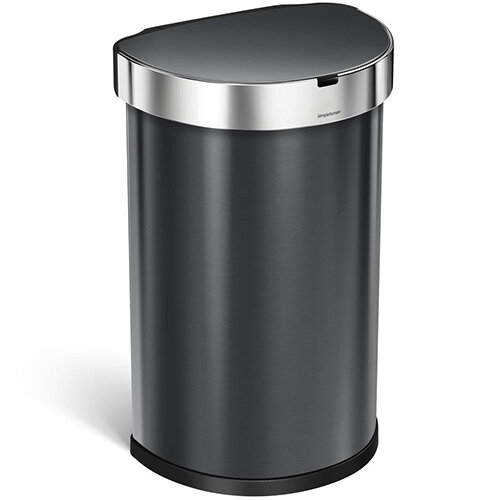 Simplehuman Semi-Round Sensor Bin 45L Black Stainless Steel for Use With 4 AA Batteries (Included) ST2021