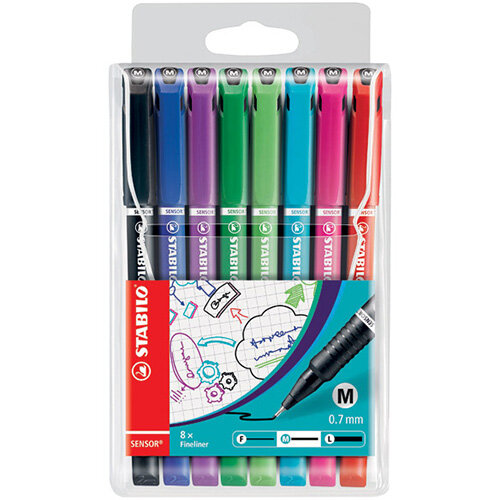 Stabilo Sensor Fineliner Medium Point Assorted Pack of 8 187/8 Stabilo Sensor Fineliner Medium Point Assorted Pack of 8 187/8