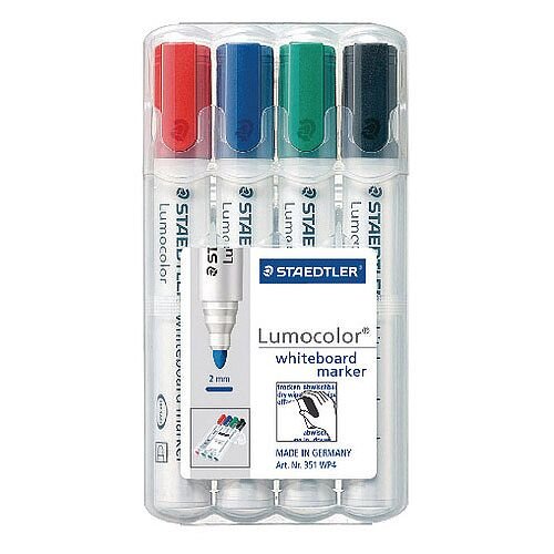 Staedtler Lumocolor 351 Drywipe Whiteboard Markers Assorted Pack of 4 351 WP4 Staedtler Lumocolor 351 Drywipe Whiteboard Markers Assorted Pack of 4 351 WP4