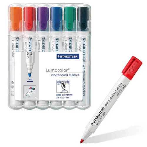 Staedtler Lumocolor 351 Drywipe Whiteboard Markers Assorted Pack of 6 351 WP6 Staedtler Lumocolor 351 Drywipe Whiteboard Markers Assorted Pack of 6 351 WP6