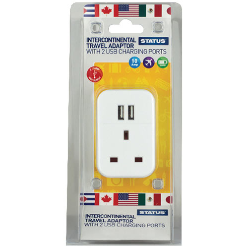 Status Intercontinental USB Travel Adaptor Pack of 3 S2USBPTINTER1PK3