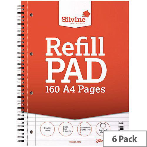 Silvine A4 Twin Wire Sidebound Refill Pad 80 Leaf Pack of 6 S80Y Silvine A4 Twin Wire Sidebound Refill Pad 80 Leaf Pack of 6 S80Y